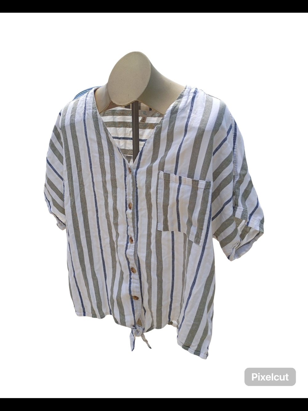 Coastal Grandma Linen Blend Striped Tie Front Top XXL